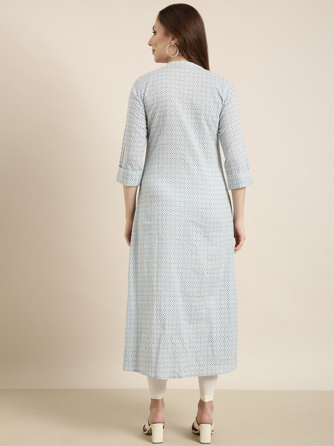 Women Straight Blue Geometric Kurta