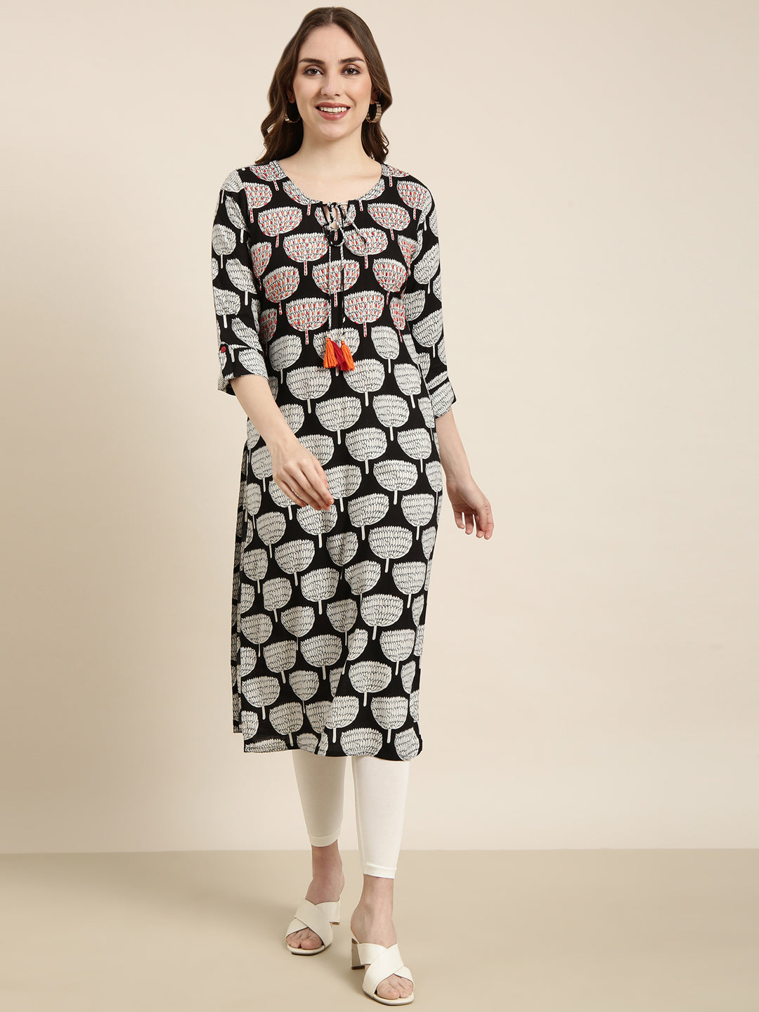 Women Straight Black Ethnic Motifs Kurta