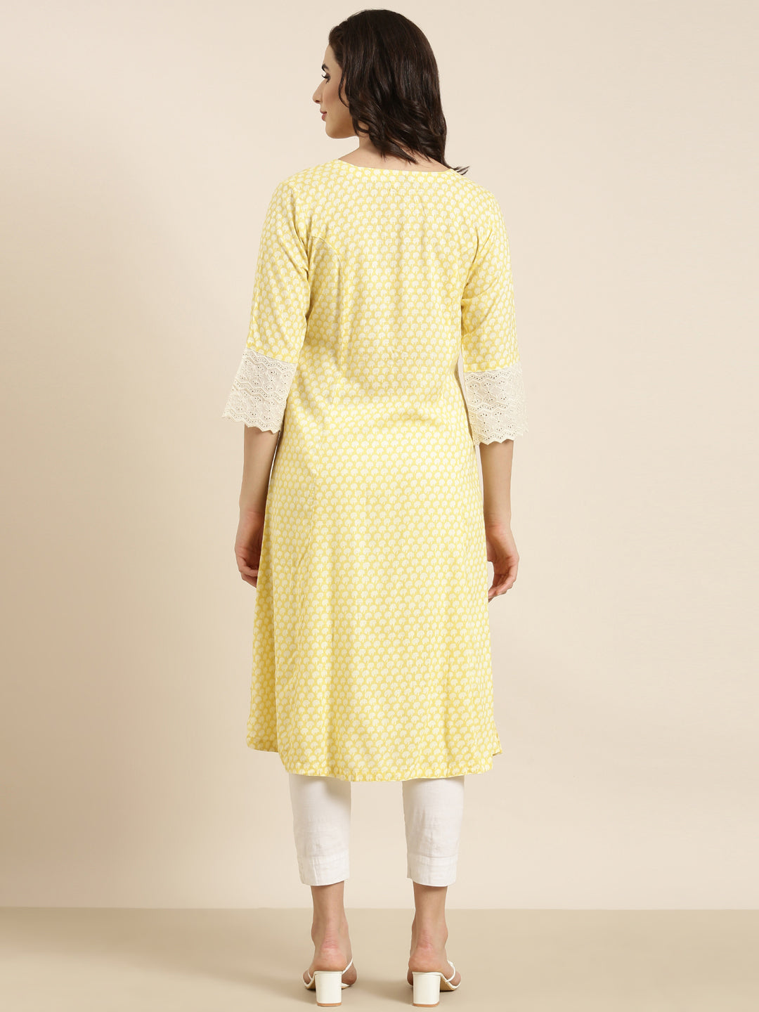 Women A-Line Yellow Abstract Kurta