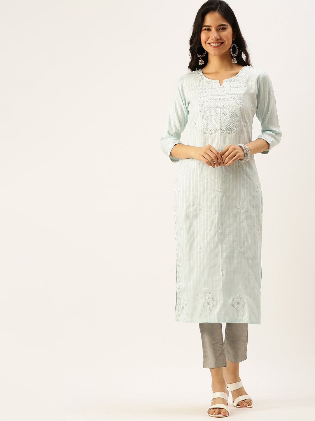 Women's Blue Striped Straight Kurtas