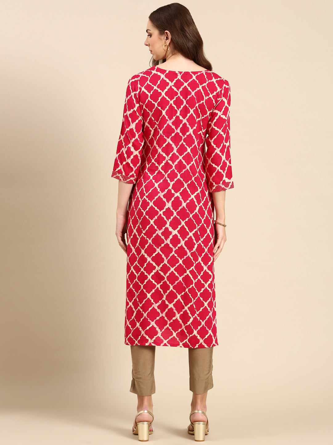 Women's Magenta Printed Straight Kurta