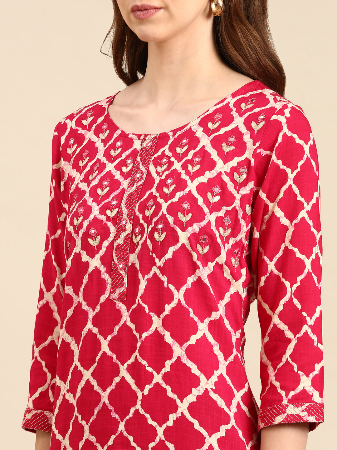 Women's Magenta Printed Straight Kurta