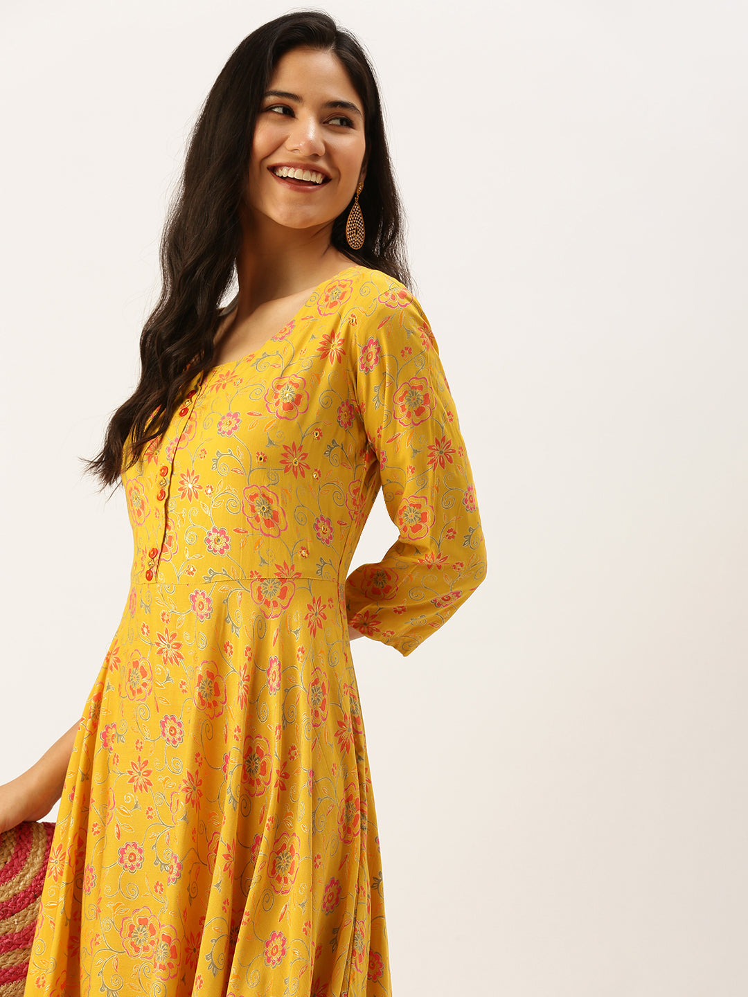 Women's Yellow Printed Anarkali Kurtas