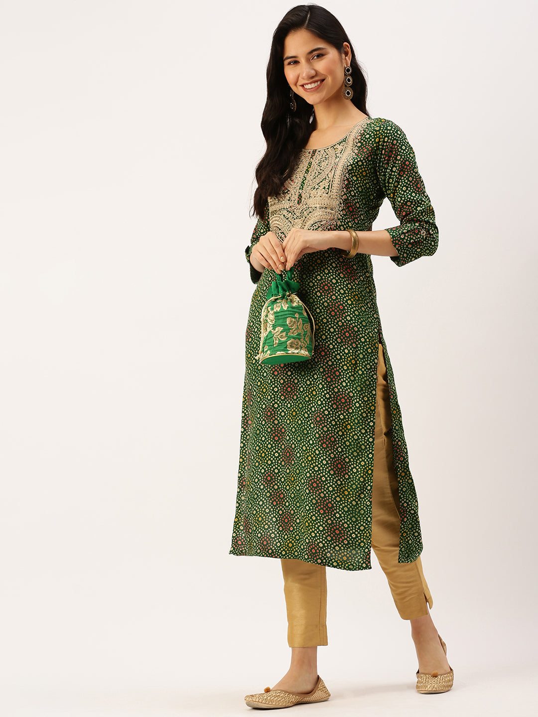 Women's Green Printed Straight Kurtas