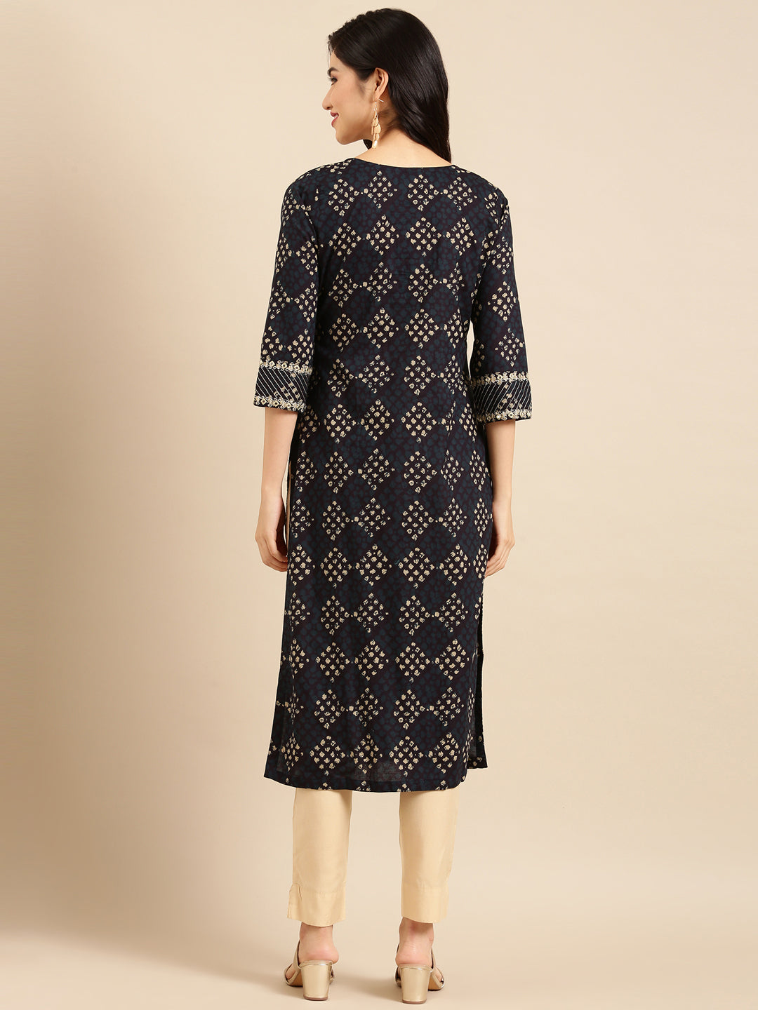 Women's Navy Blue Printed Straight Kurta