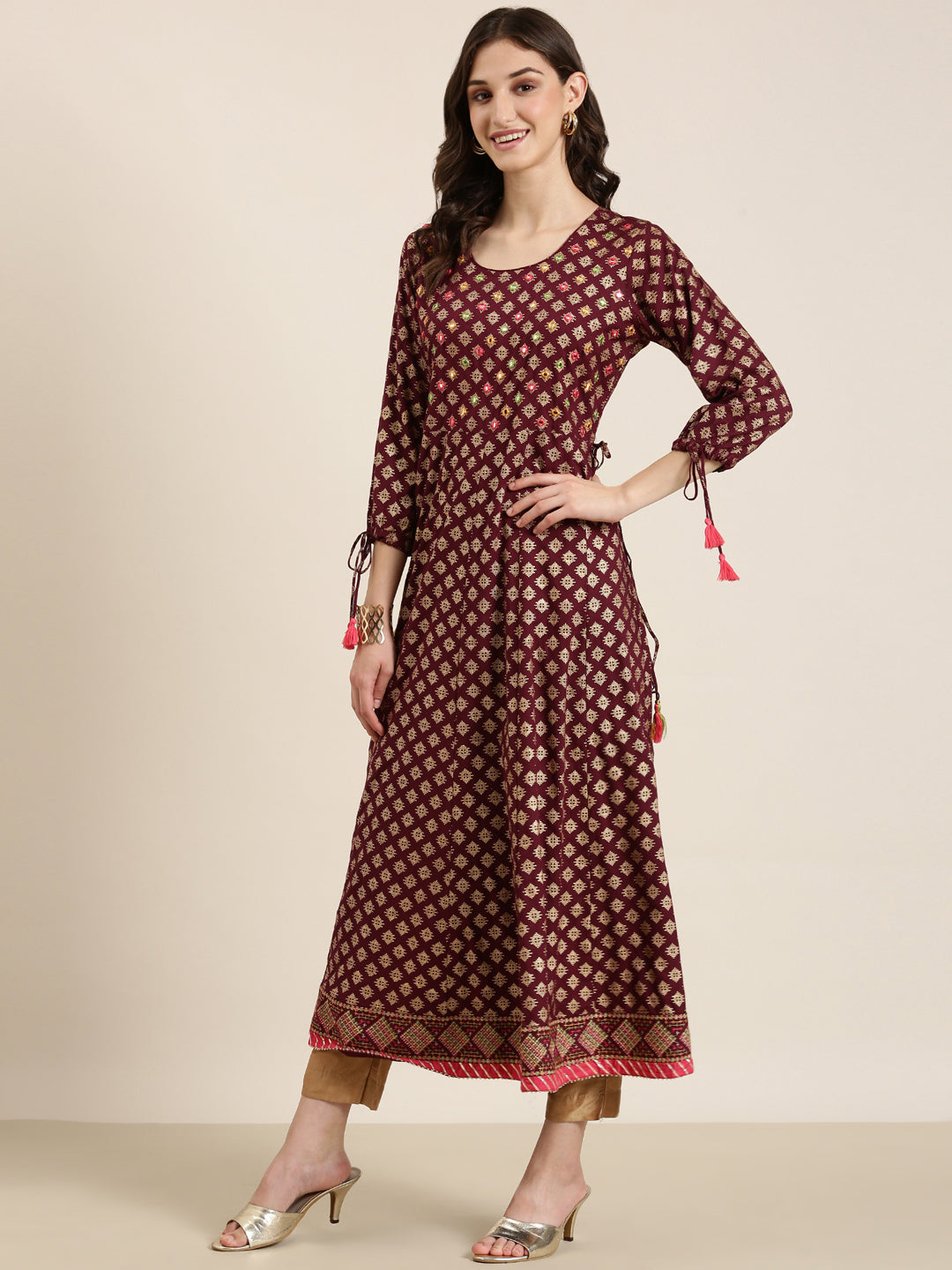 Women Maroon Geometrical Anarkali Kurta