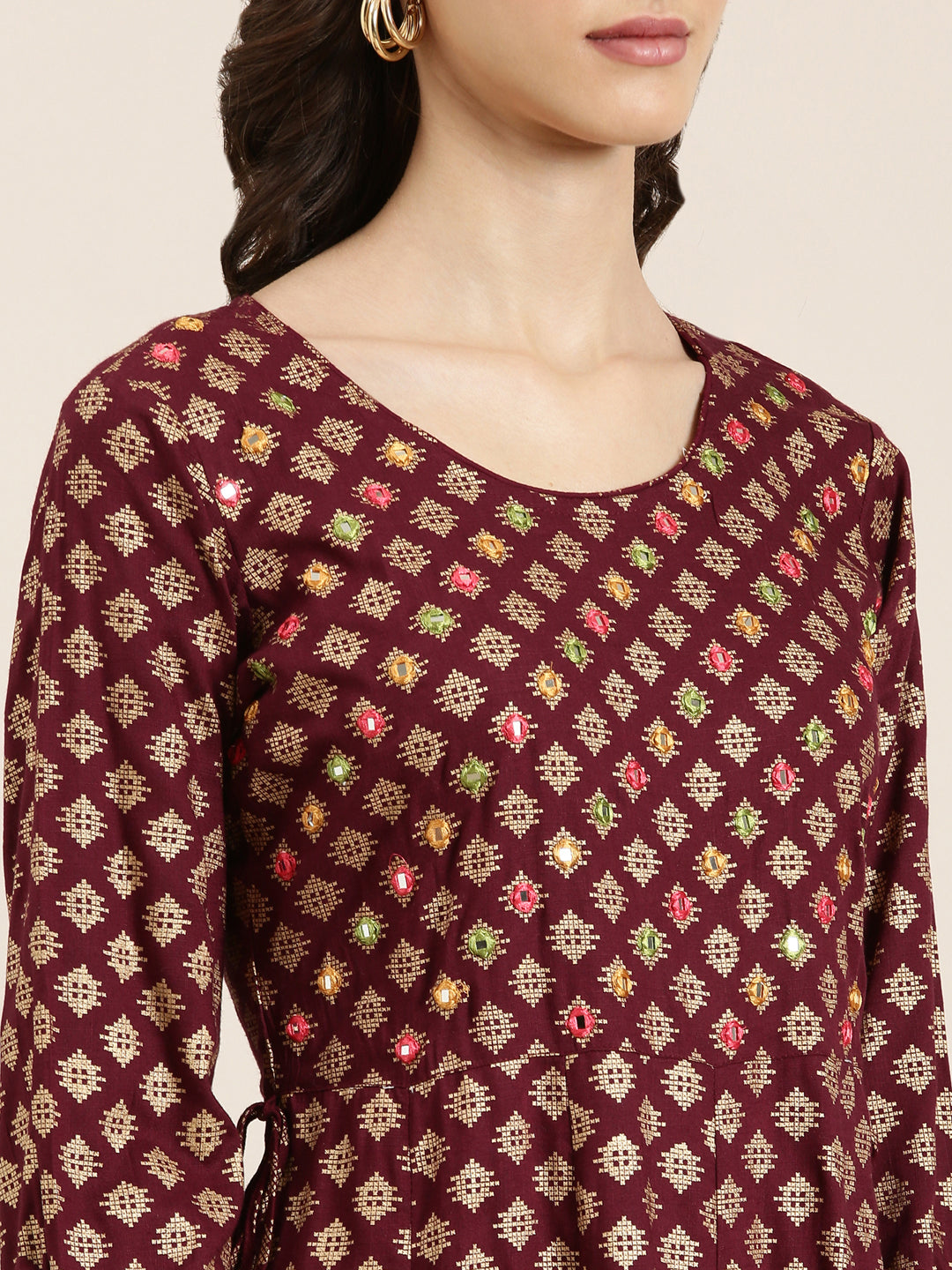 Women Maroon Geometrical Anarkali Kurta