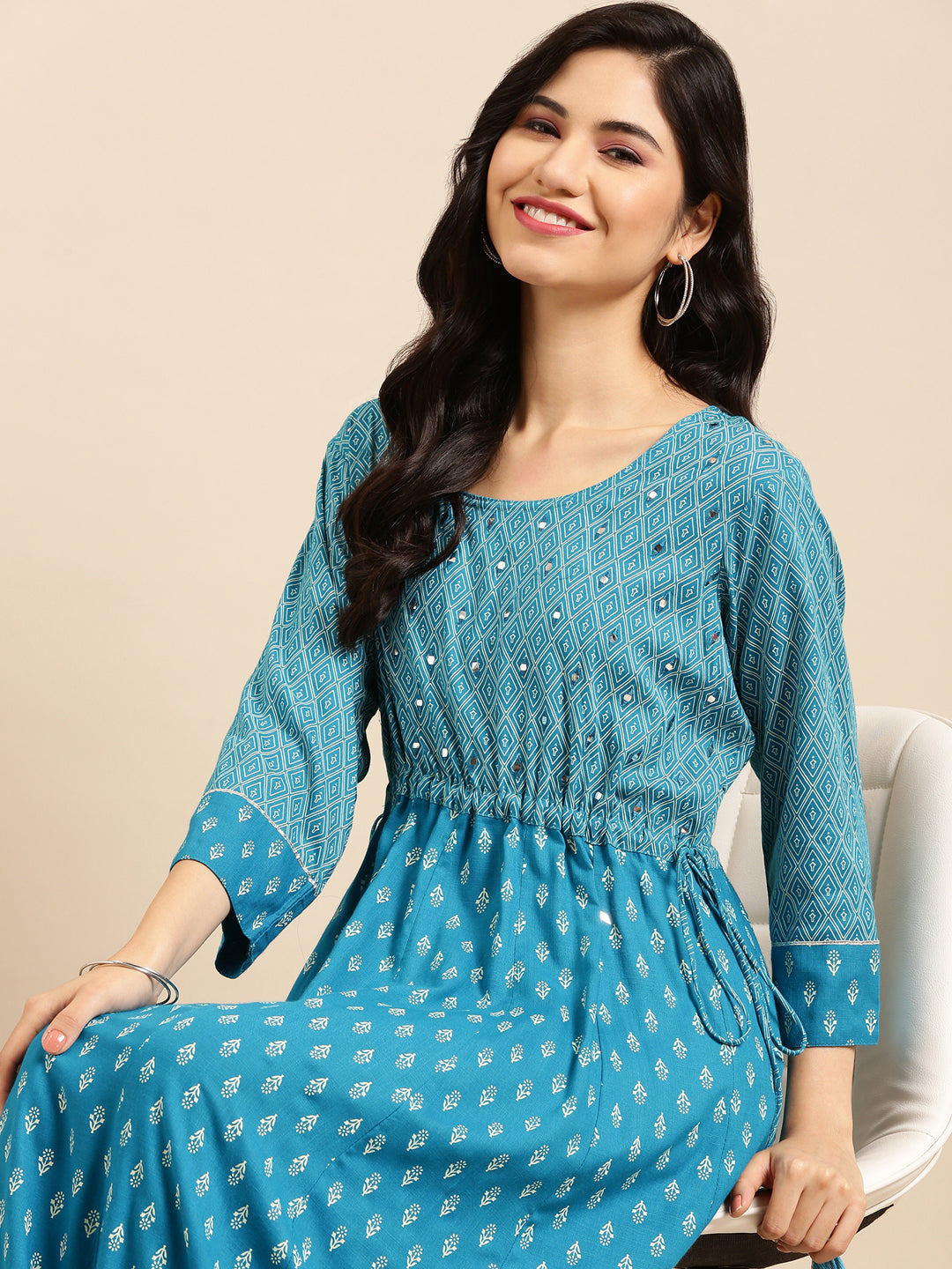 Women's Blue Printed Anarkali Kurta