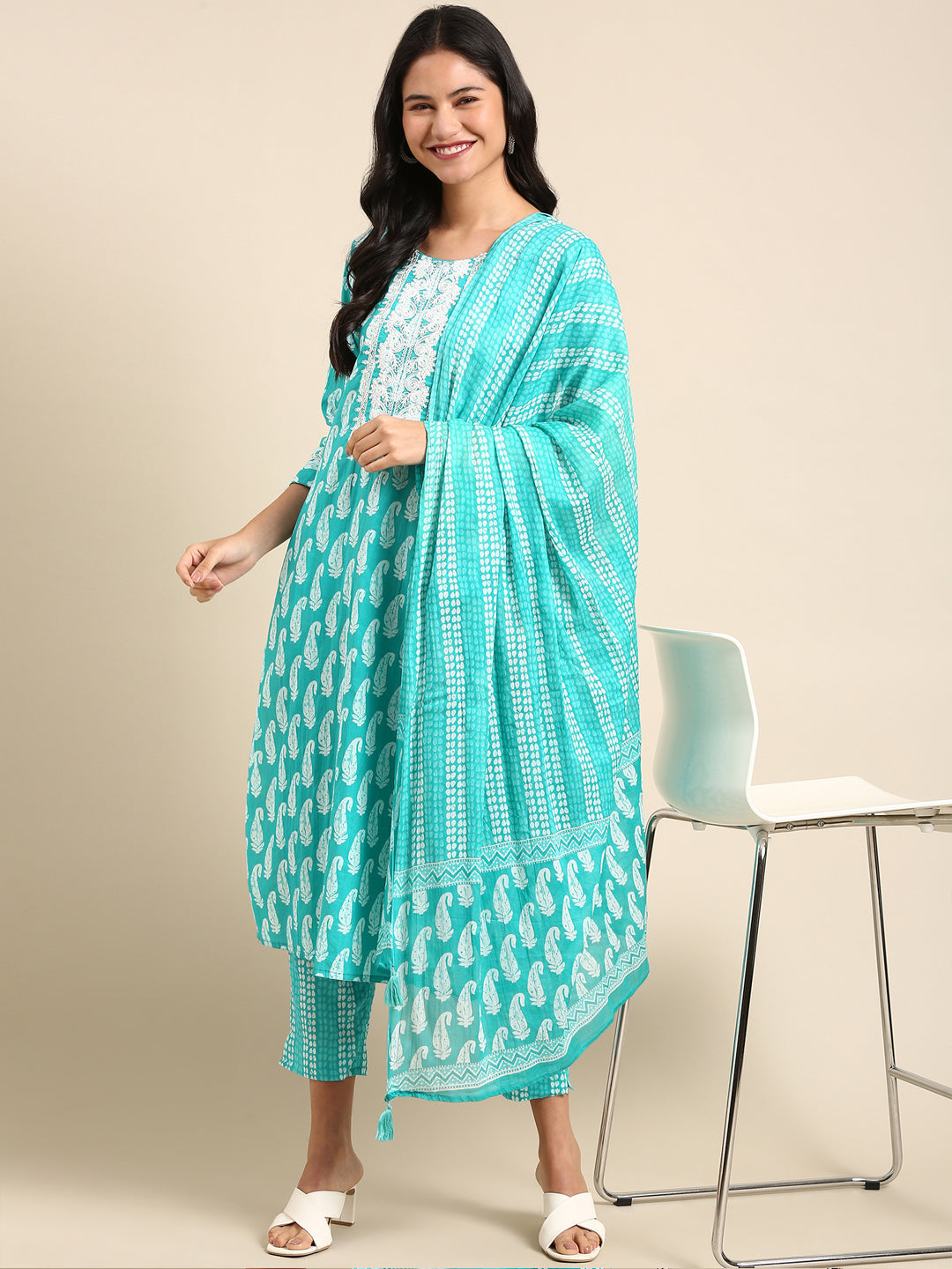 Women's Blue Printed Kurta Set