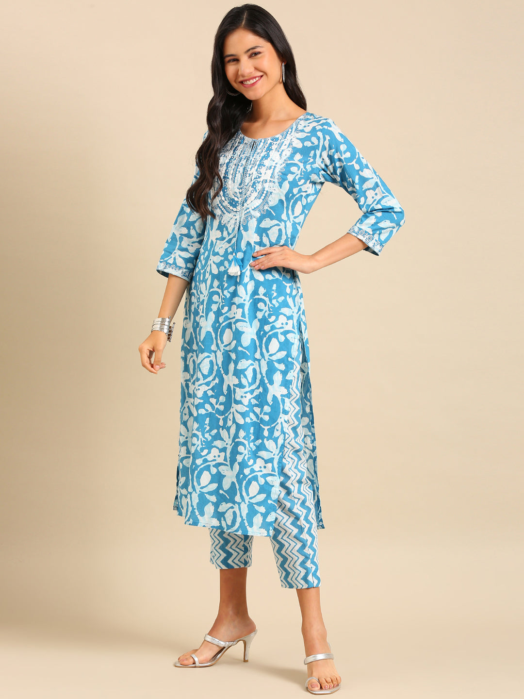 Women's Blue Printed Kurta Set