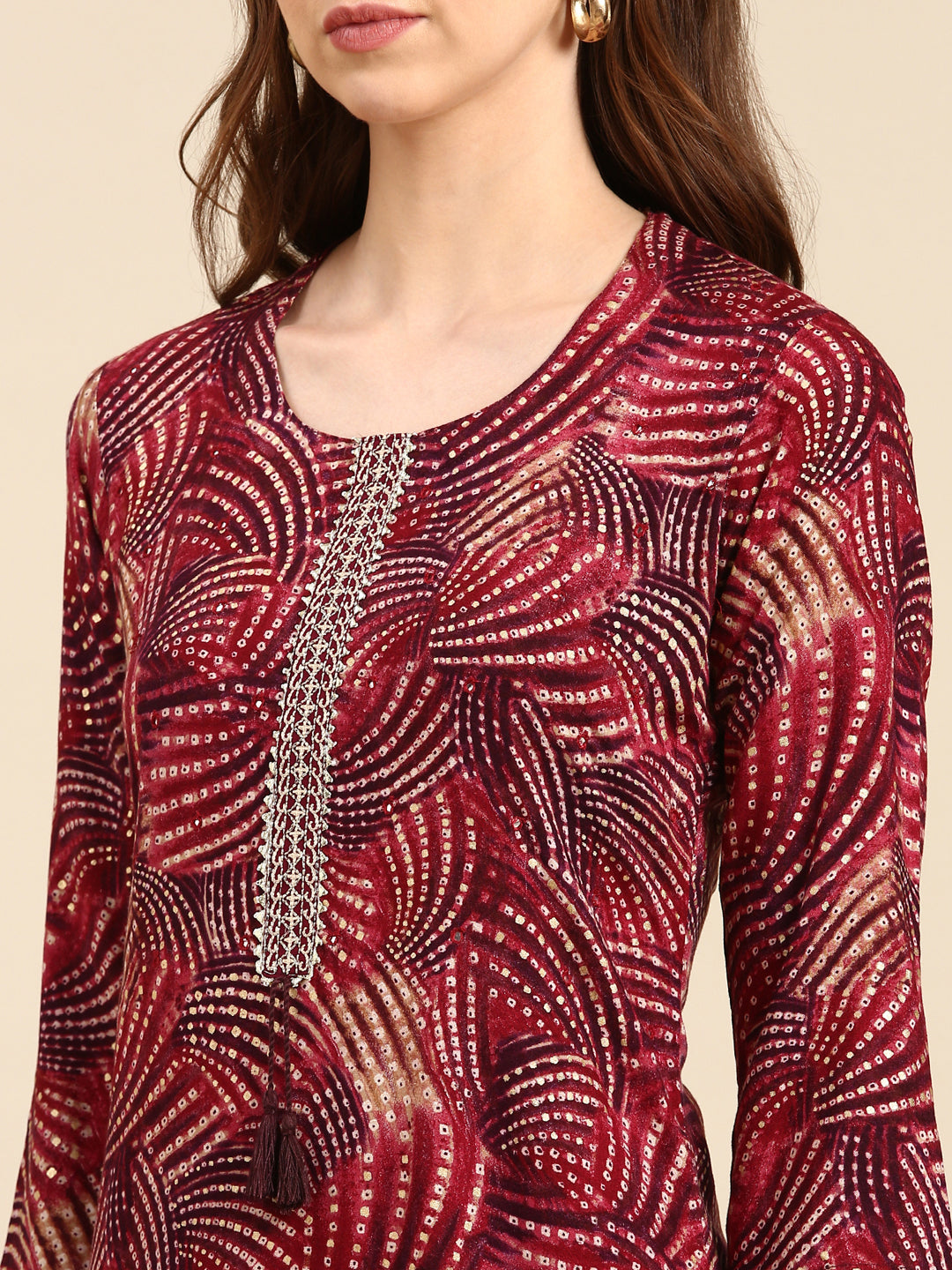 Women's Burgundy Printed Straight Kurta