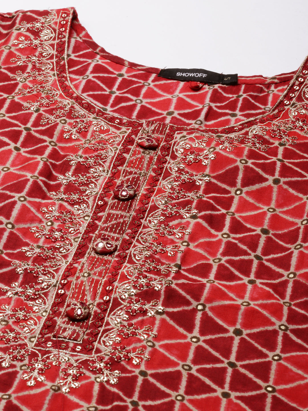 Women Burgundy Geometrical Straight Kurta