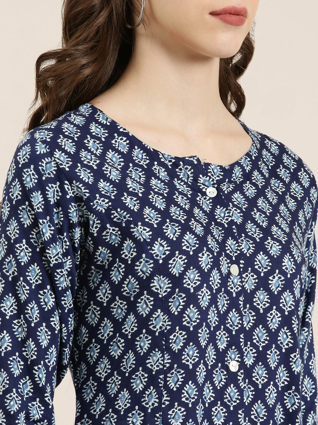 Women Navy Blue Printed A-Line Kurta