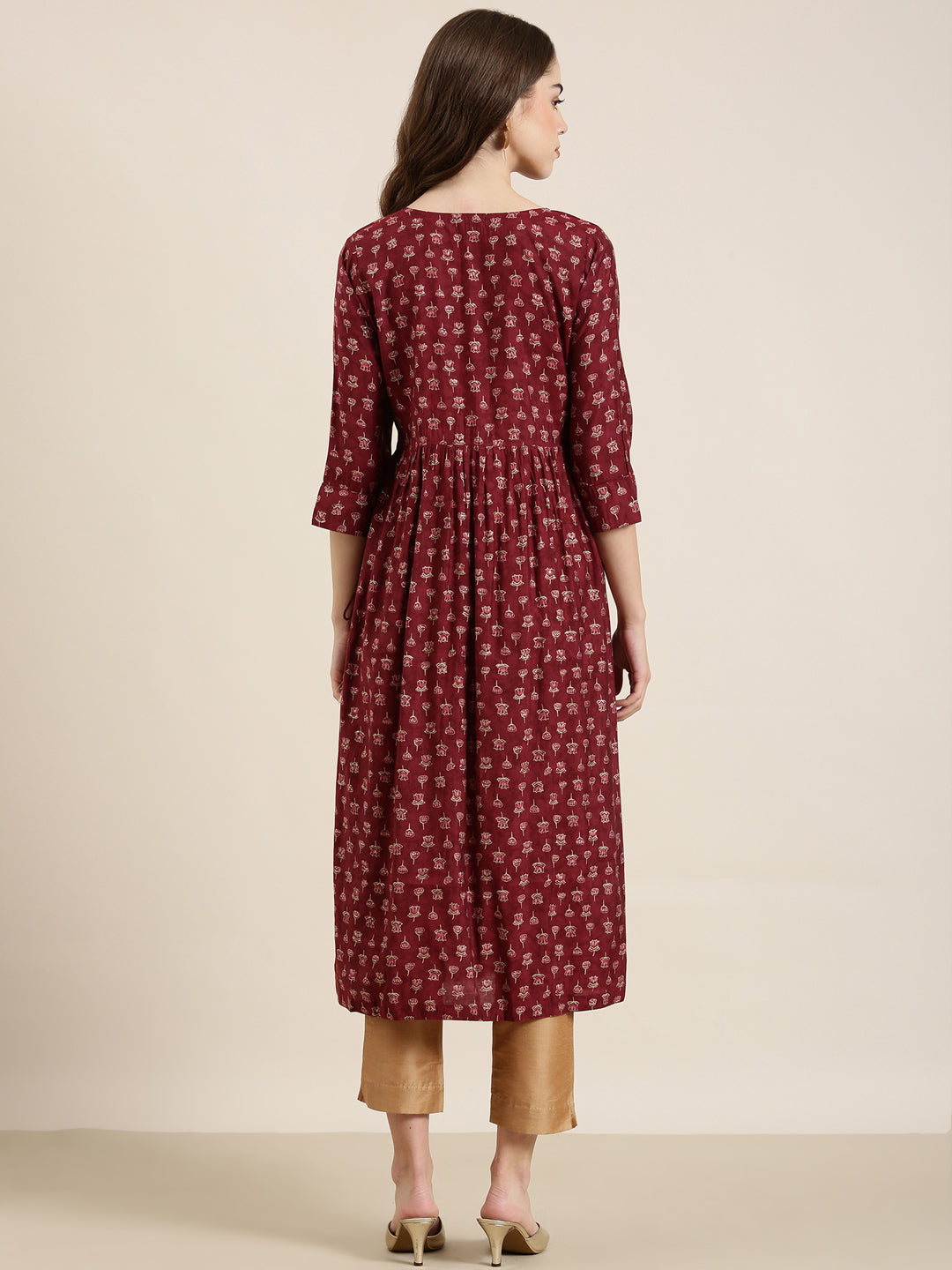 Women Maroon Floral A-Line Kurta