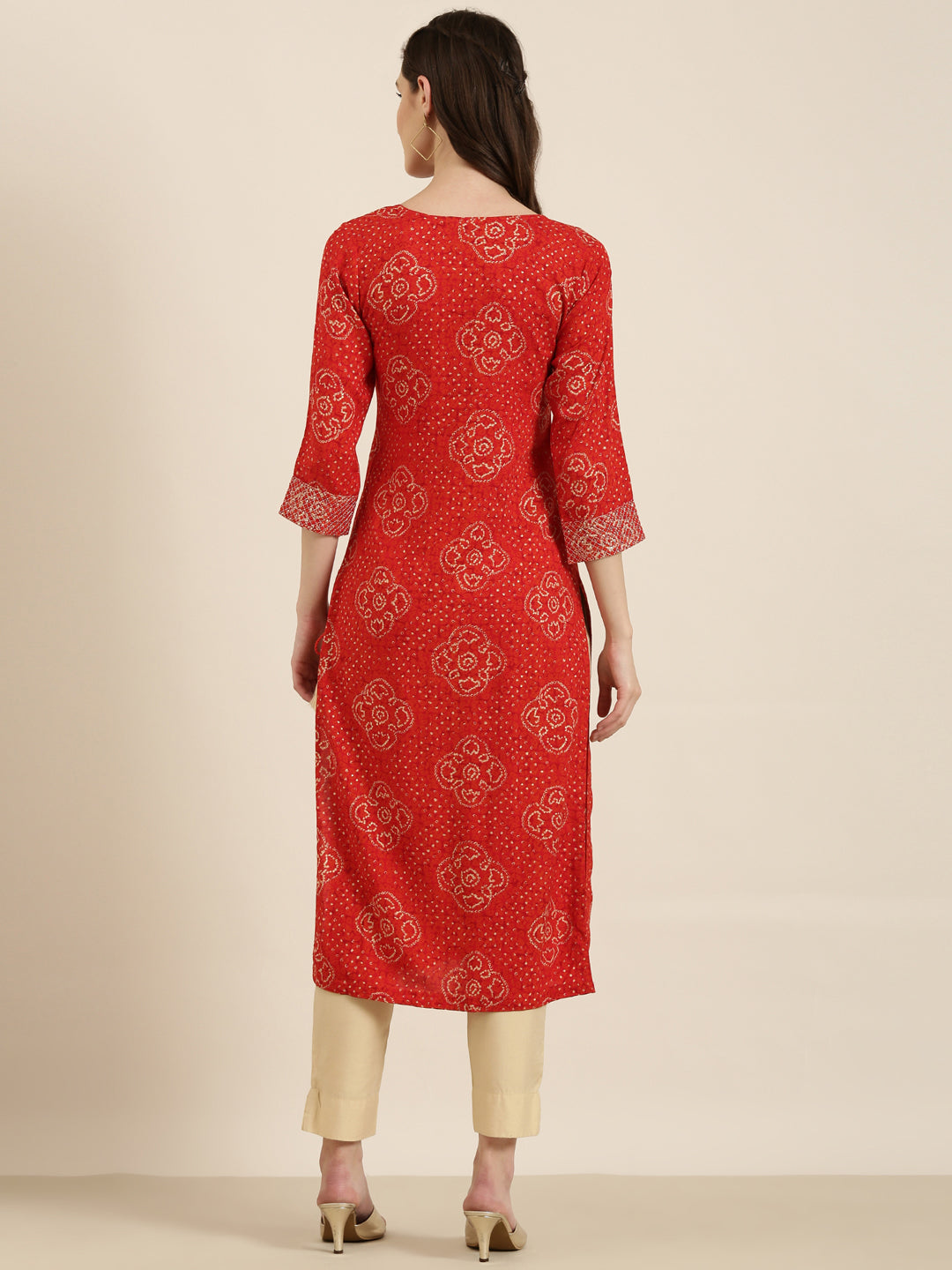 Women Red Printed Straight Kurta