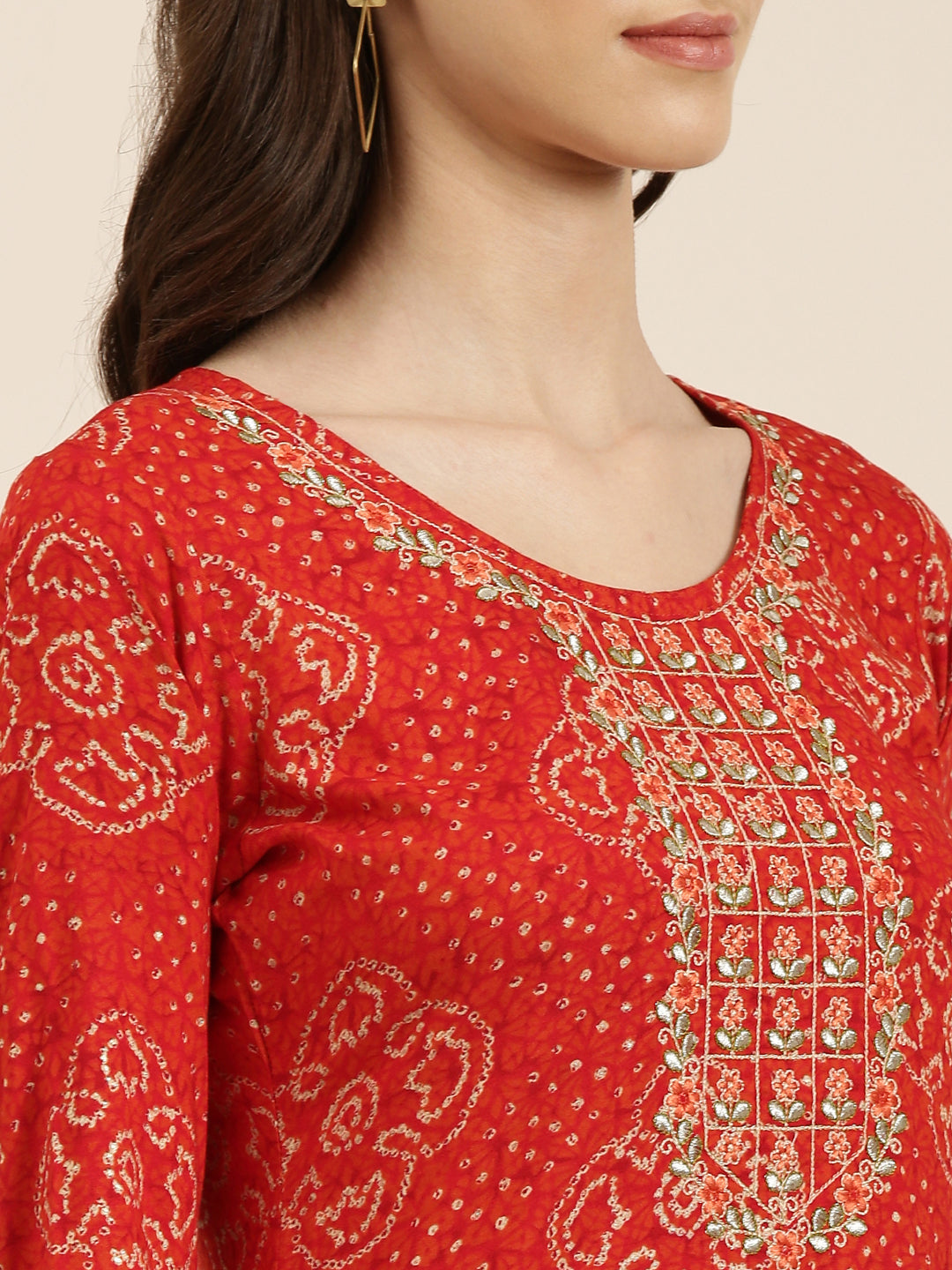 Women Red Printed Straight Kurta