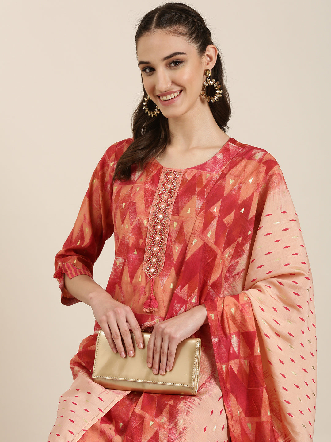 Women Red Geometrical Kurta Set