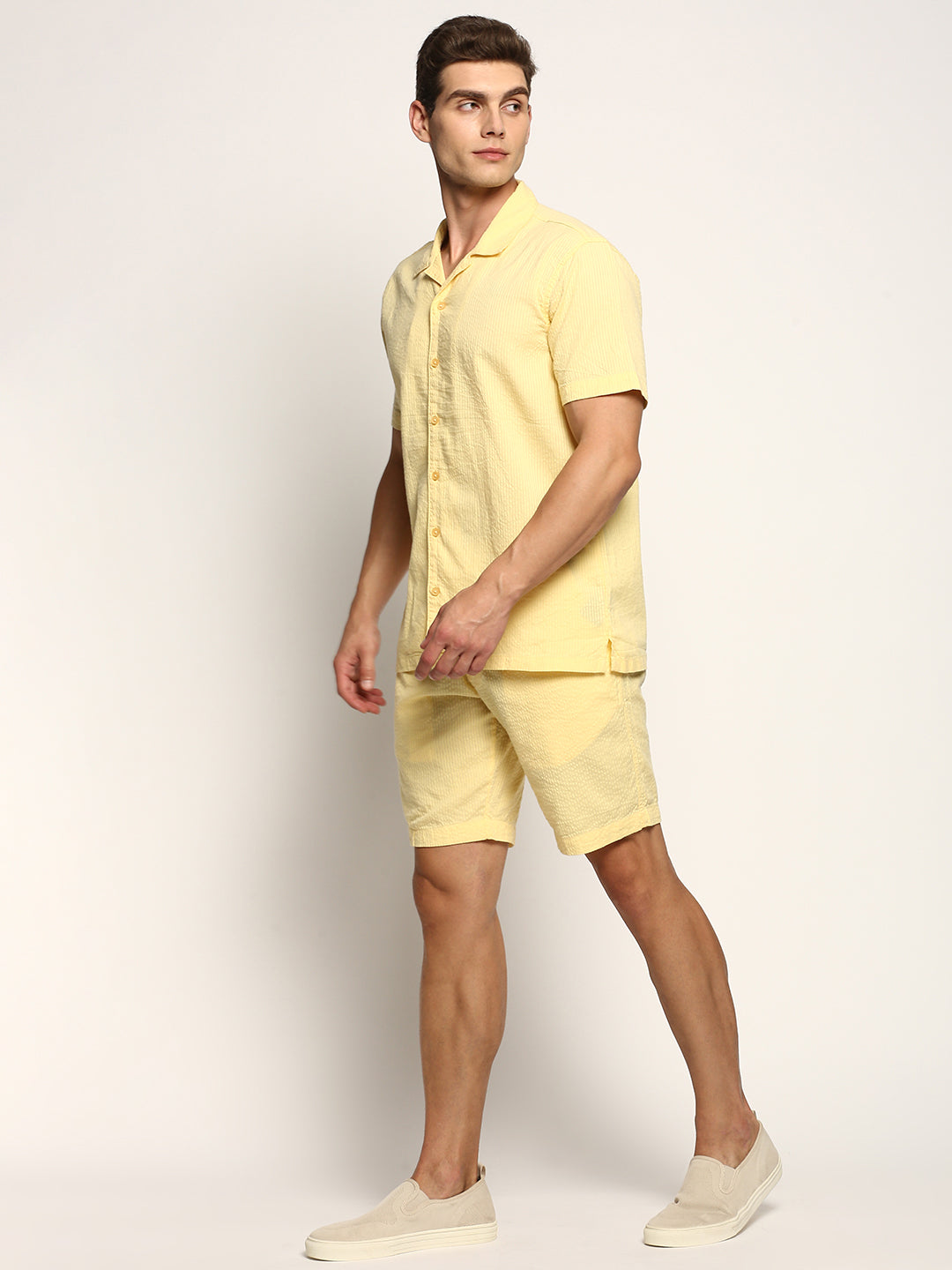 Men Yellow Solid Co ordSet