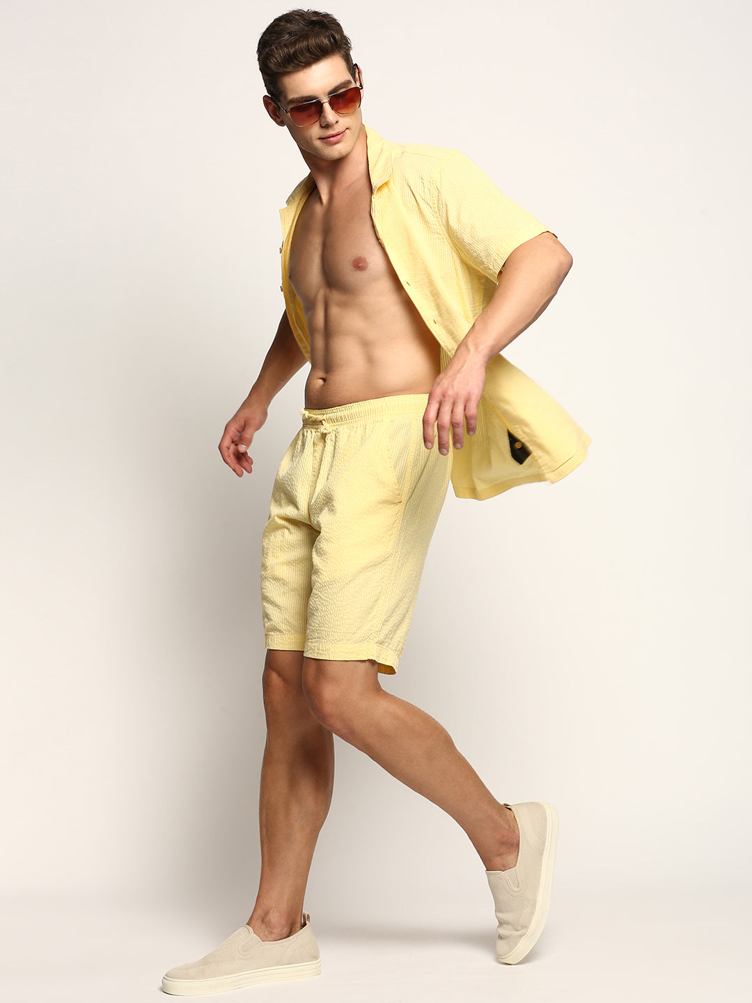 Men Yellow Solid Co ordSet