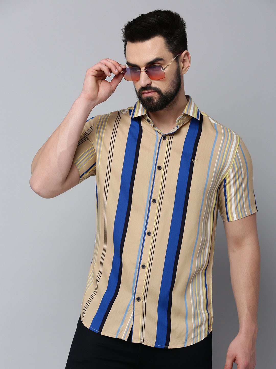 Men Khaki Colourblock Casual Shirt
