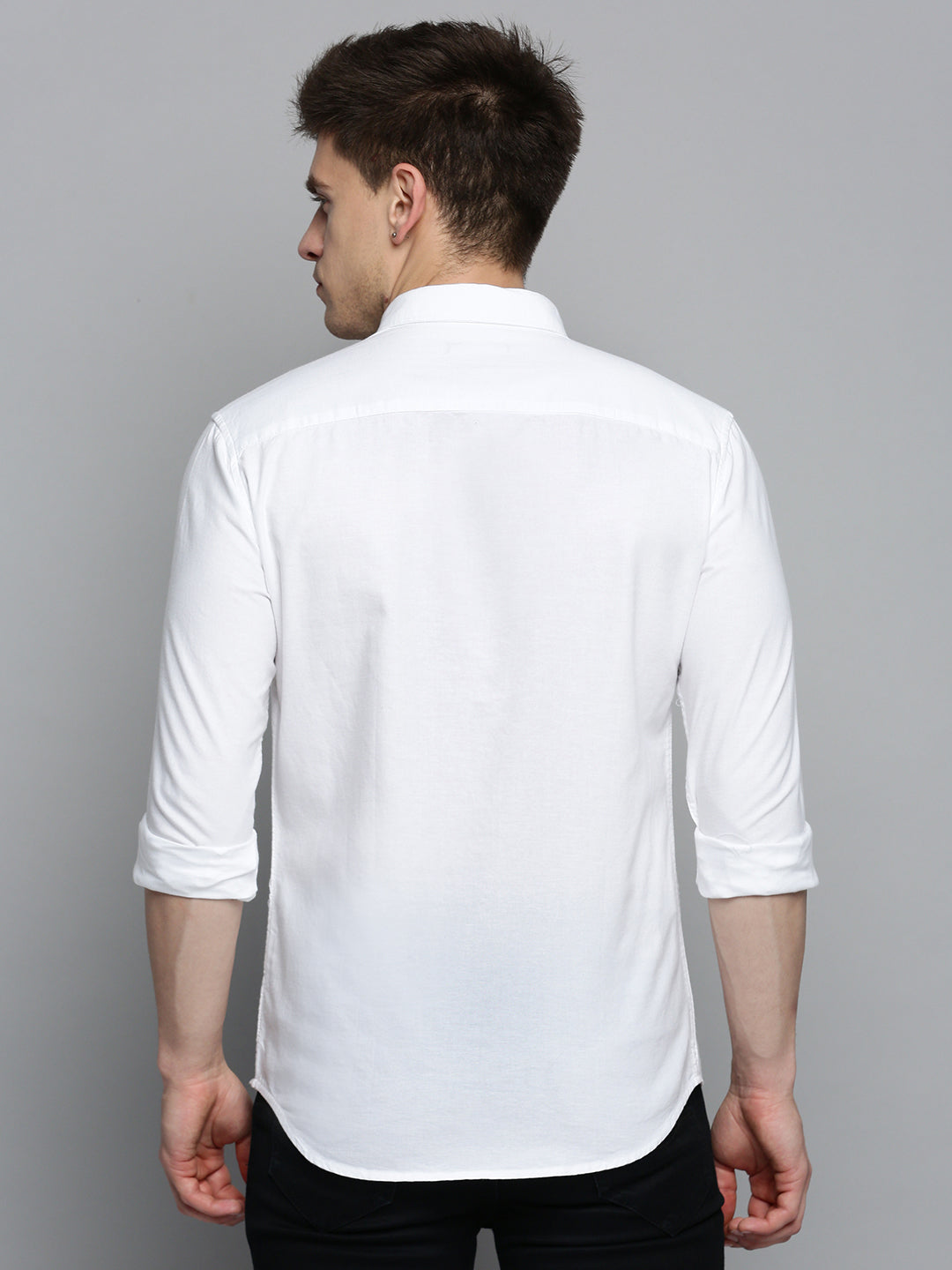 Men White Solid Casual Shirt