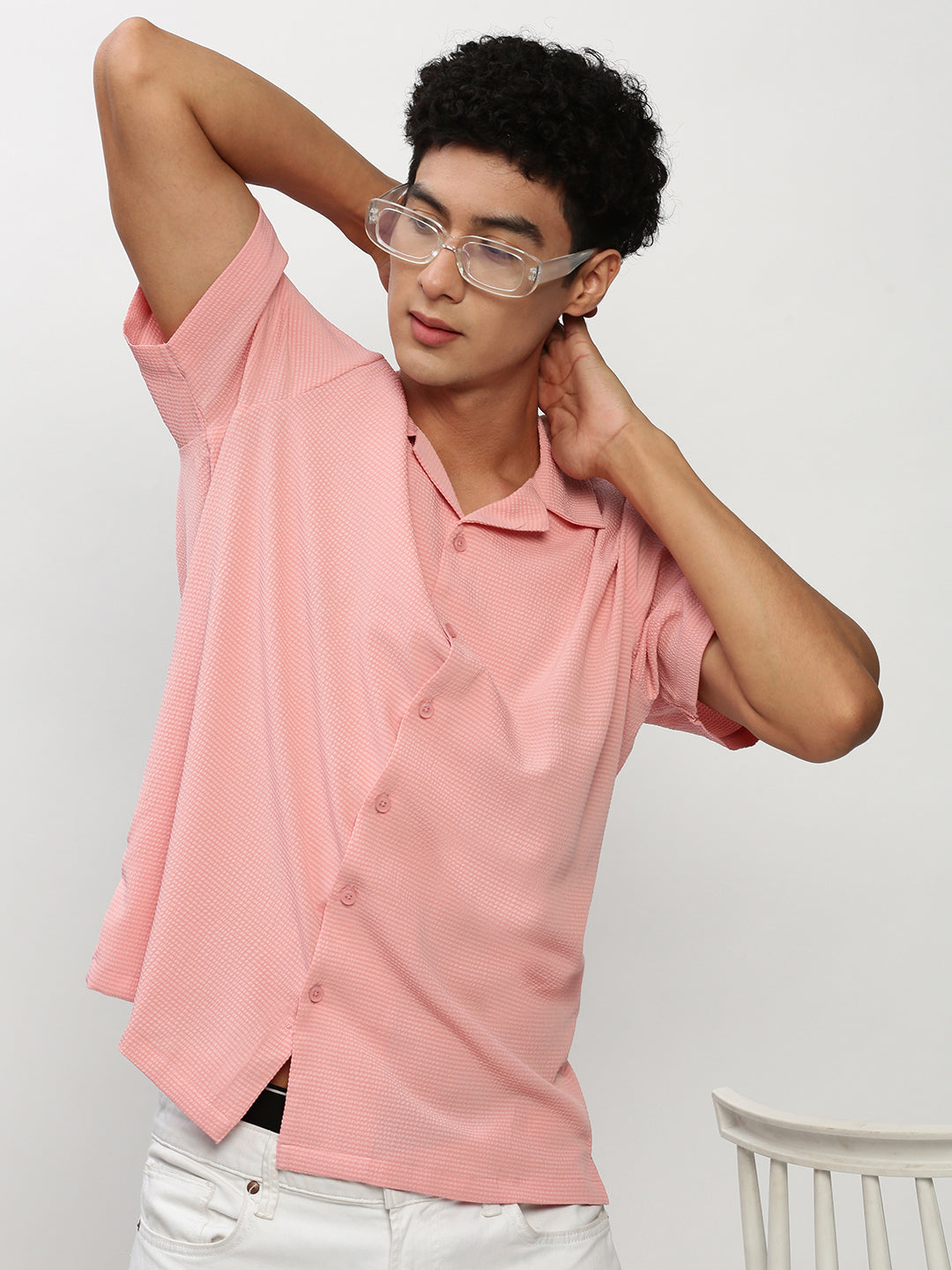 Men Peach Solid Casual Casual Shirts