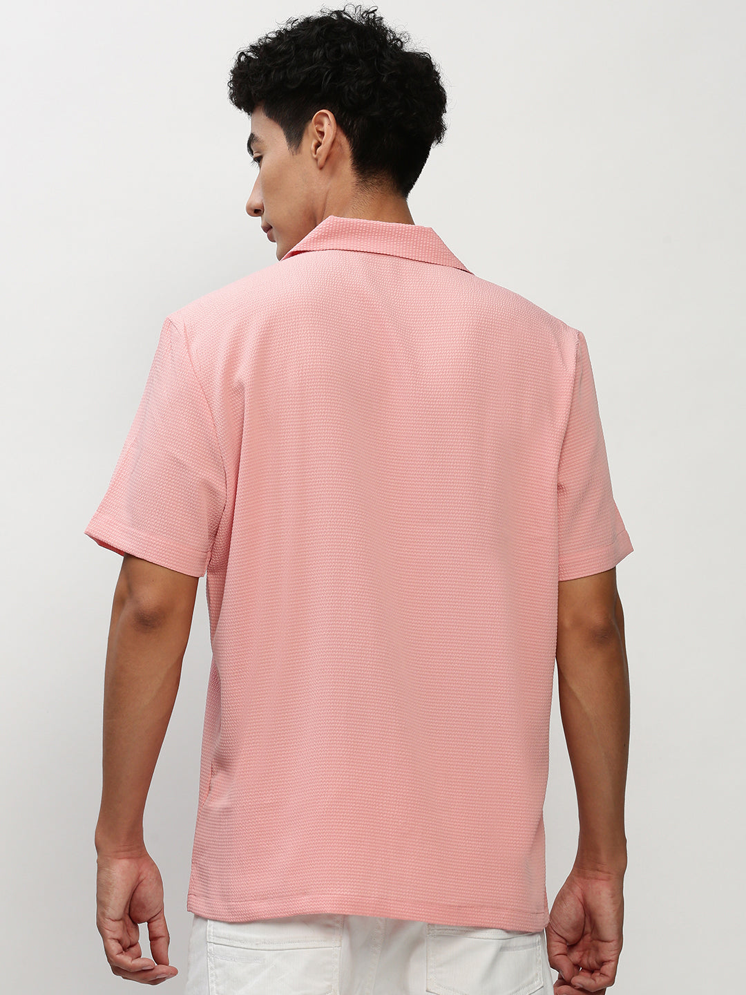 Men Peach Solid Casual Casual Shirts