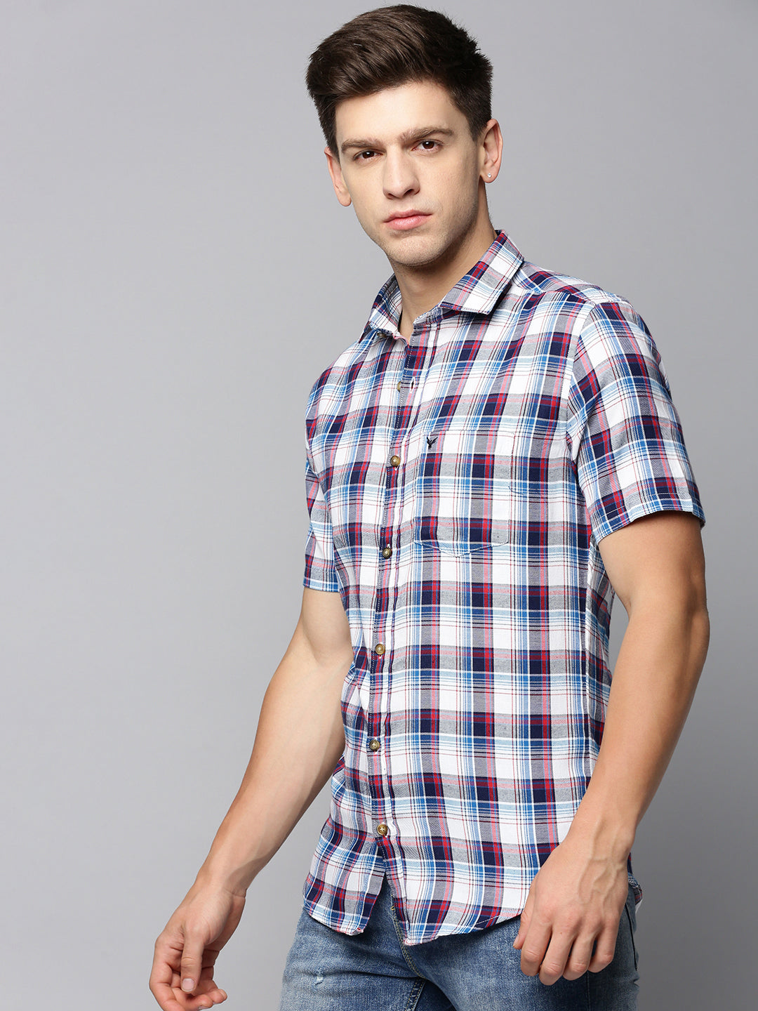 Men White Checked Casual Shirt