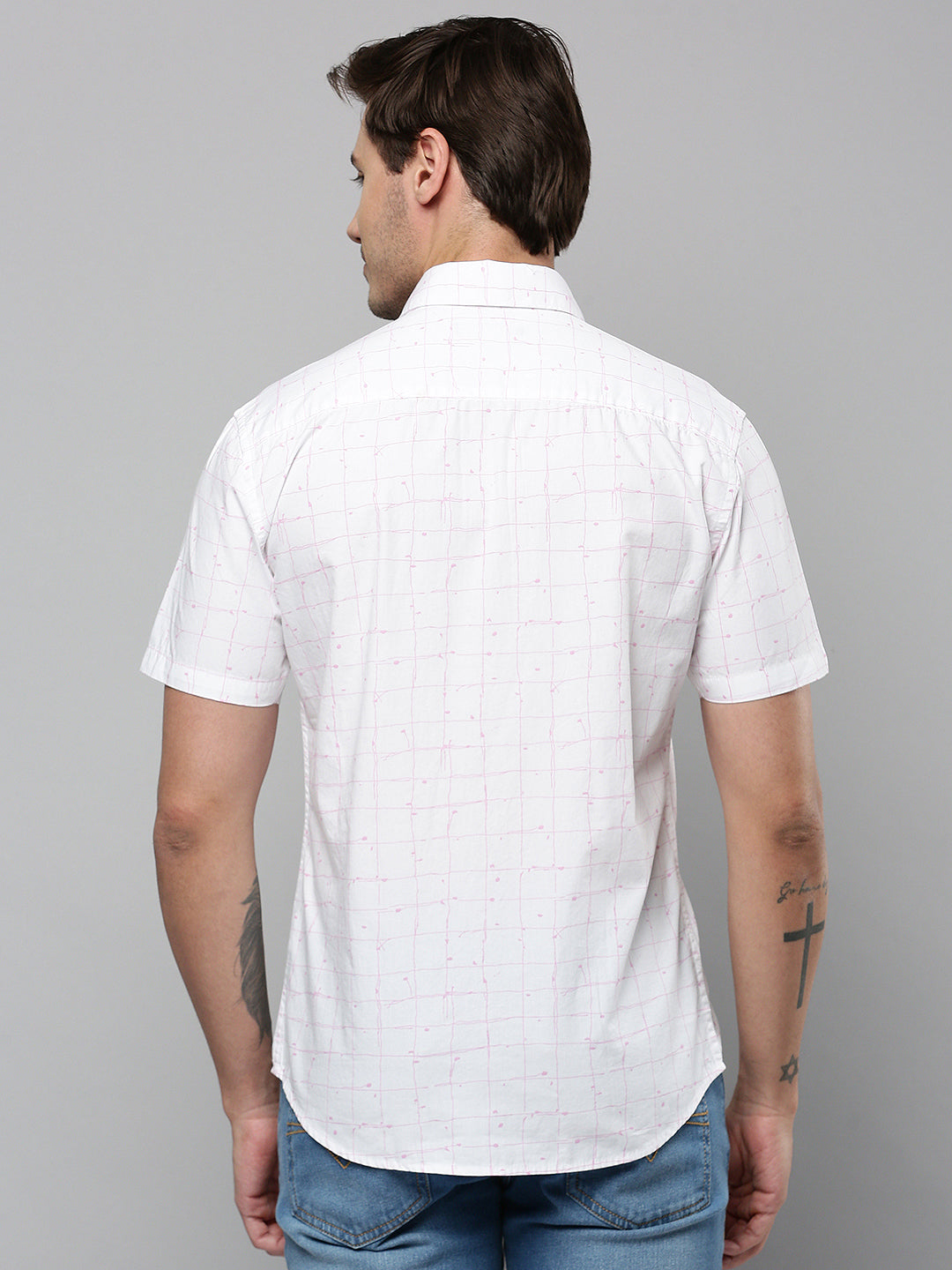 Men White Checked Casual Shirt