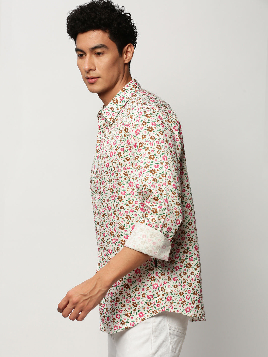 Men White Floral Casual Casual Shirts