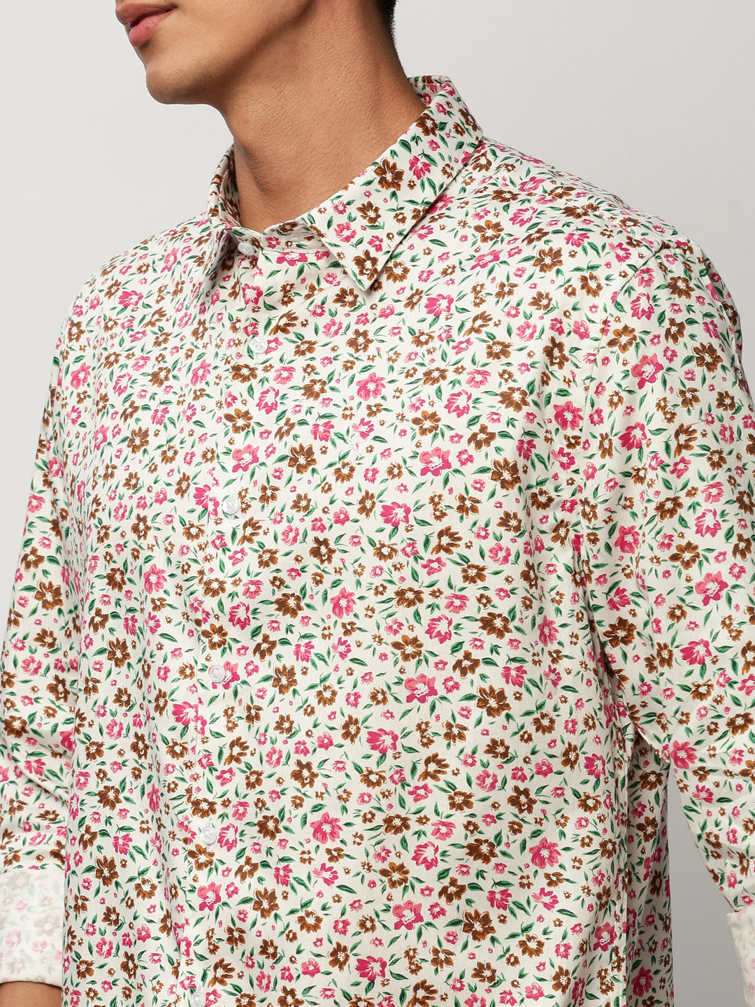 Men White Floral Casual Casual Shirts