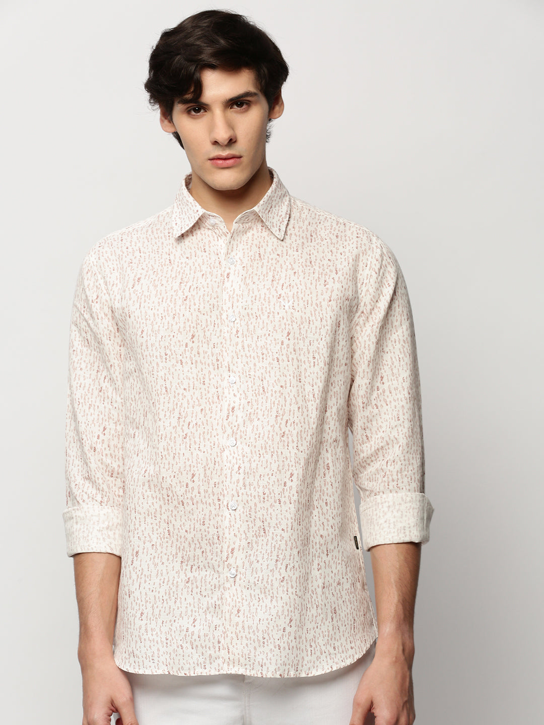 Men White Printed Casual Casual Shirts