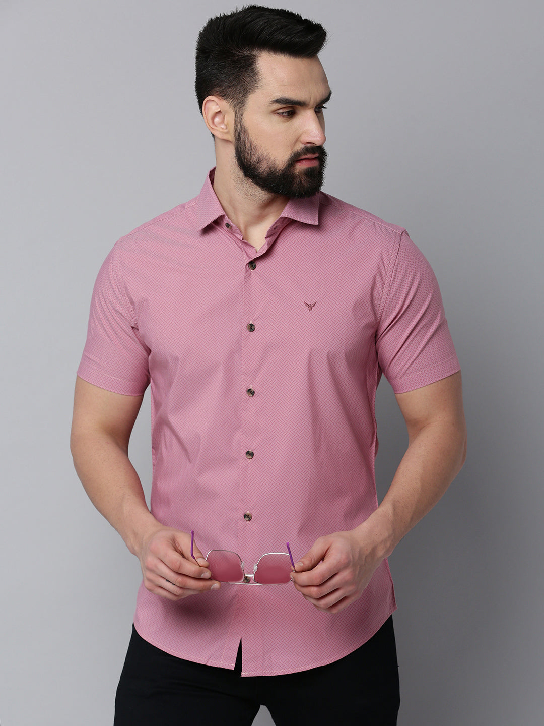 Men Mauve Printed Casual Shirt