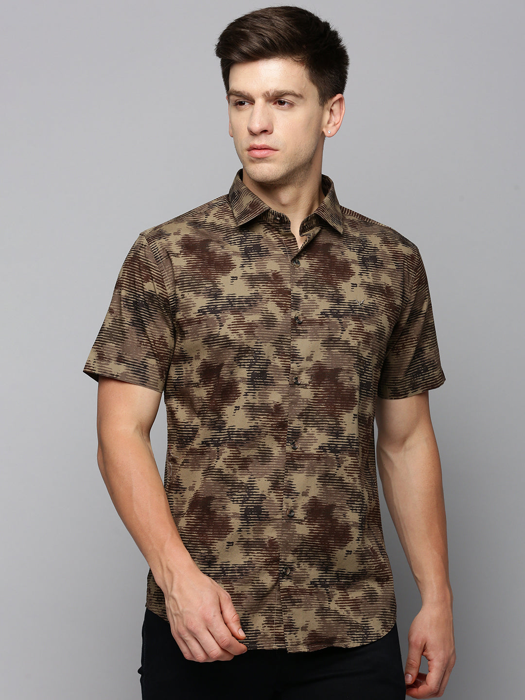 Men Grey Printed Casual Shirt