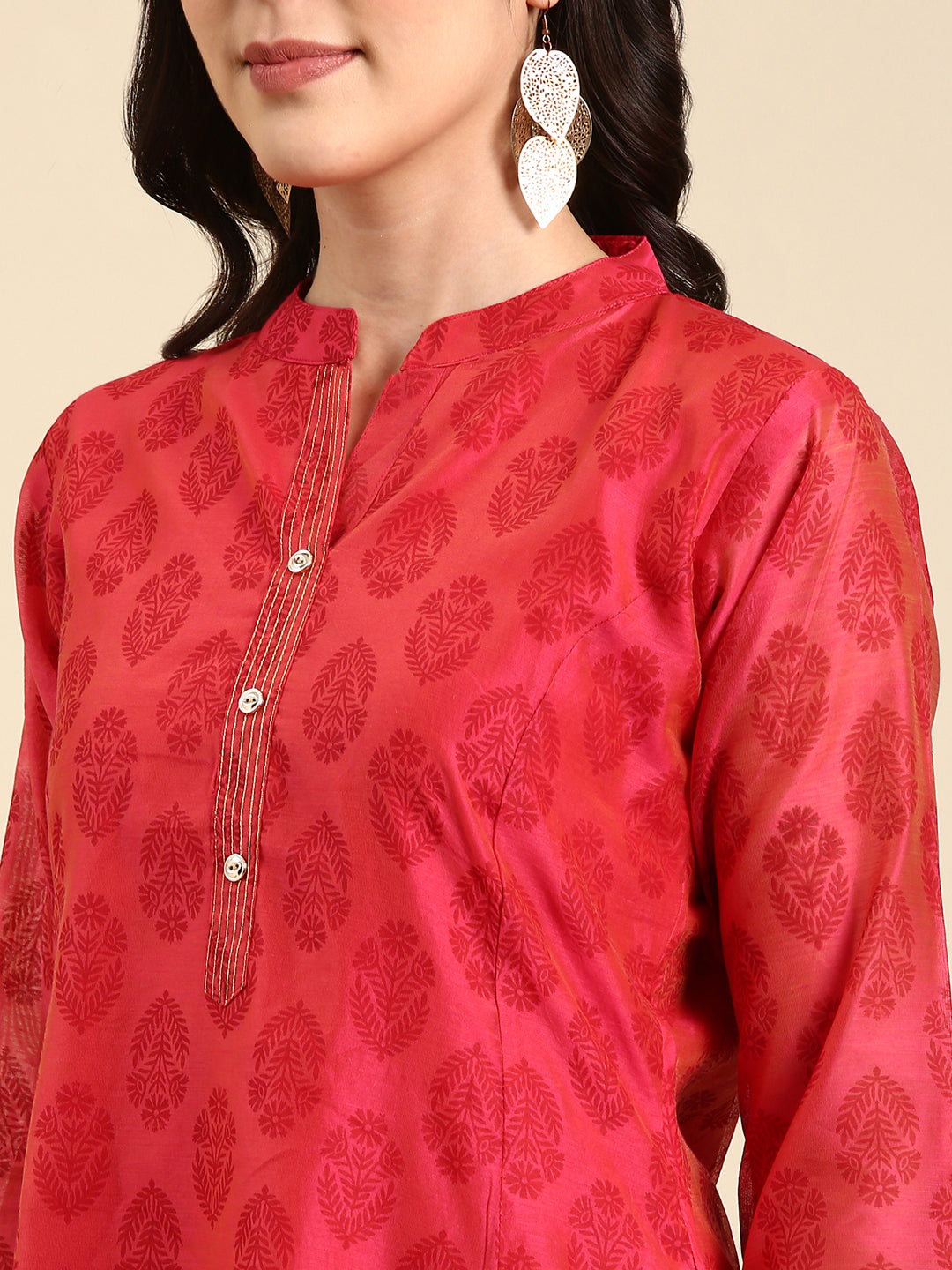 Women's Pink Printed A-Line Kurta