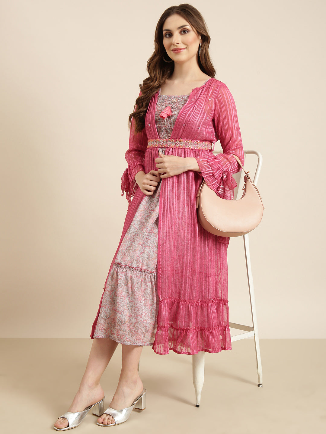 Women Pink Ethnic Motifs Empire Dress