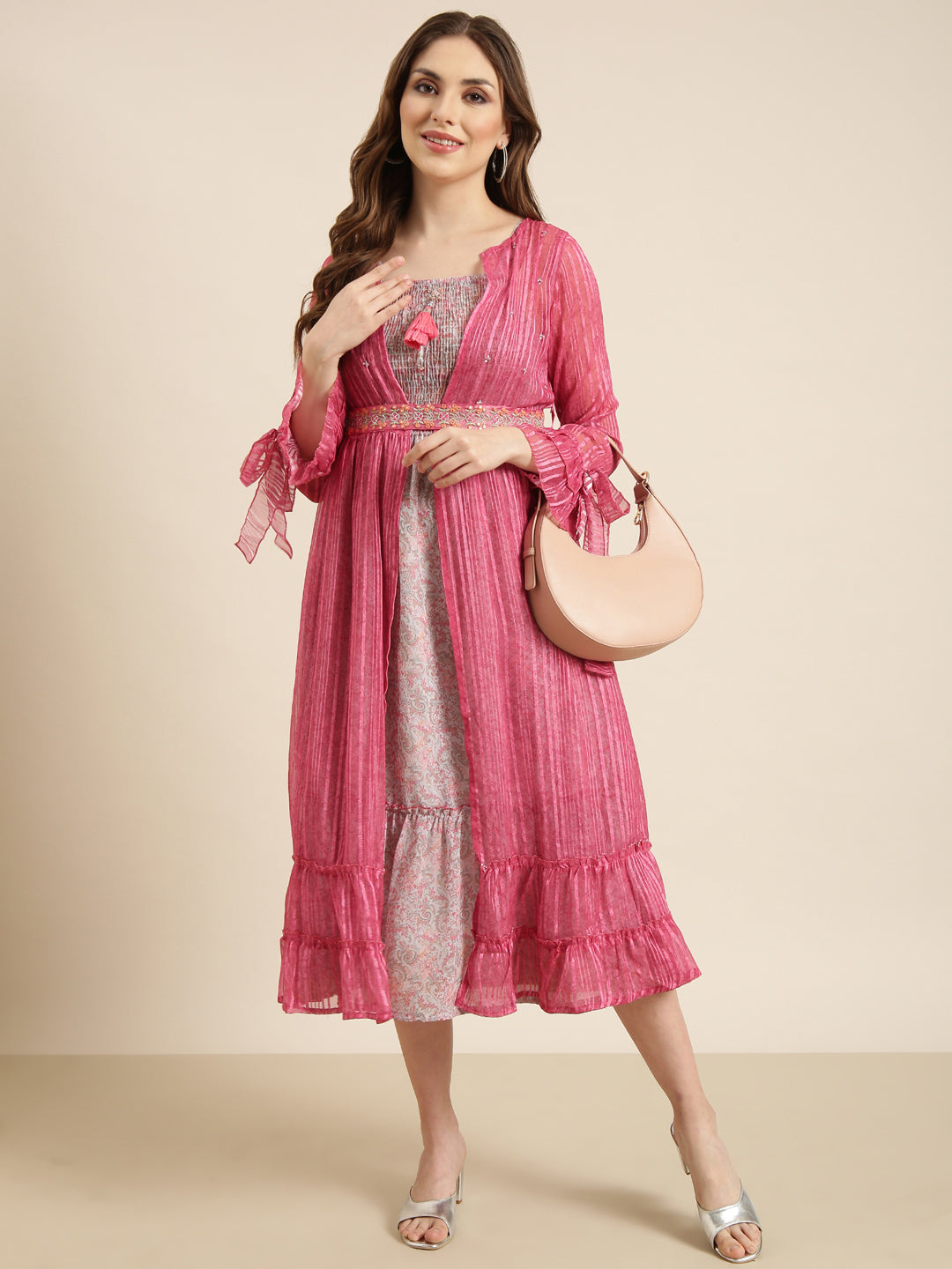 Women Pink Ethnic Motifs Empire Dress