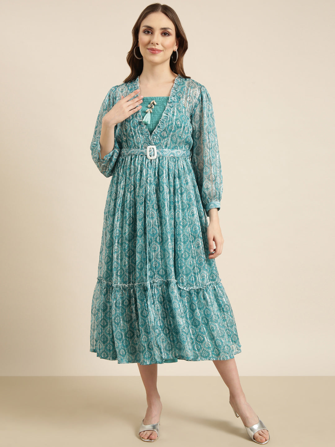 Women Turquoise Blue Solid Empire Dress