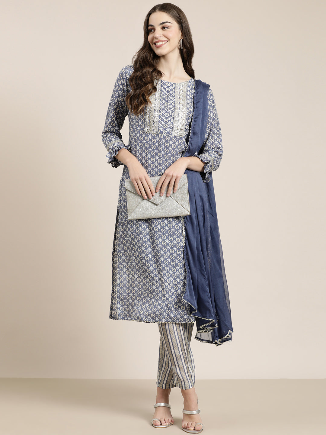 Women Blue Printed Kurta Set