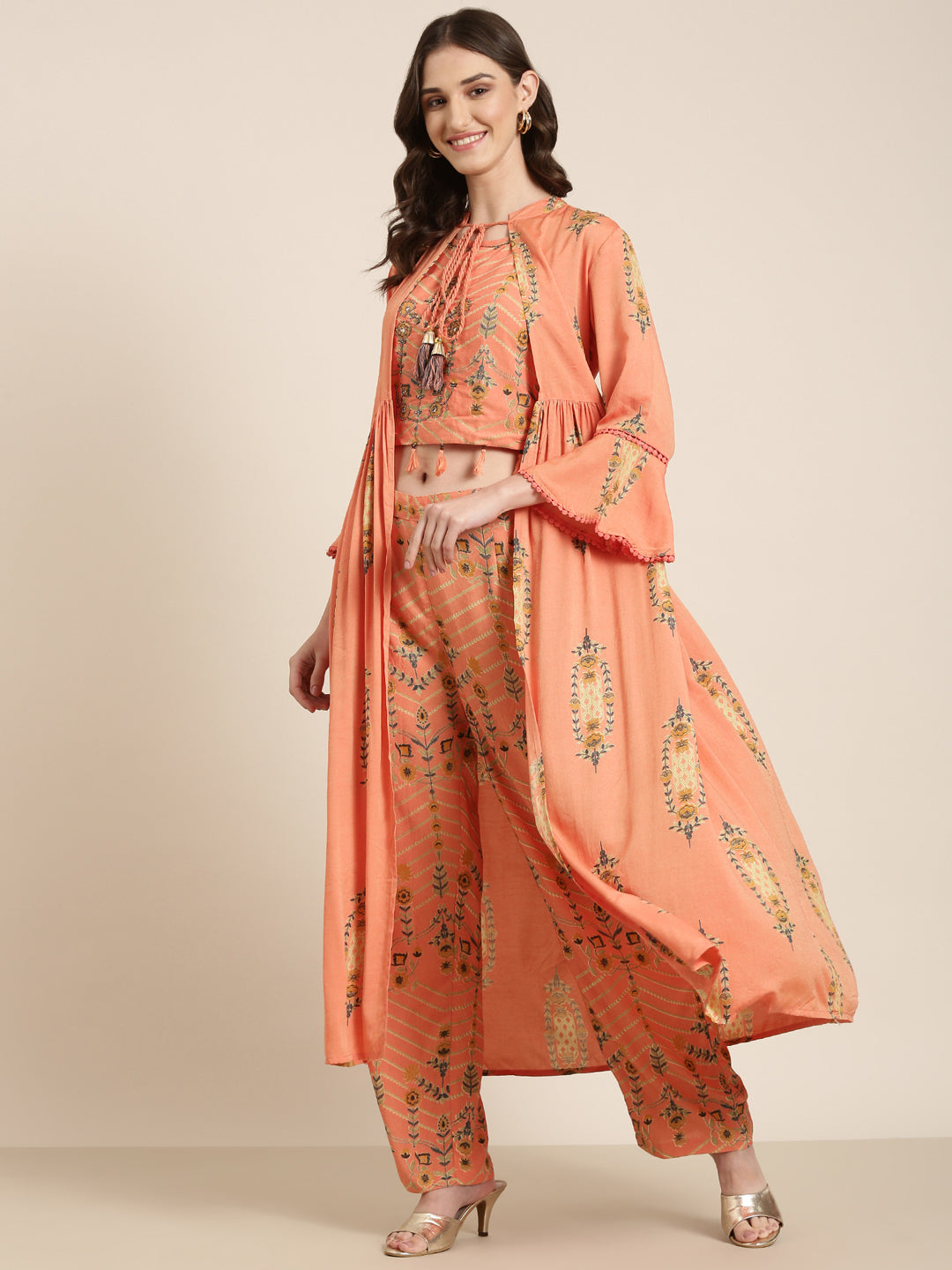 Women Orange Floral Kurta Set