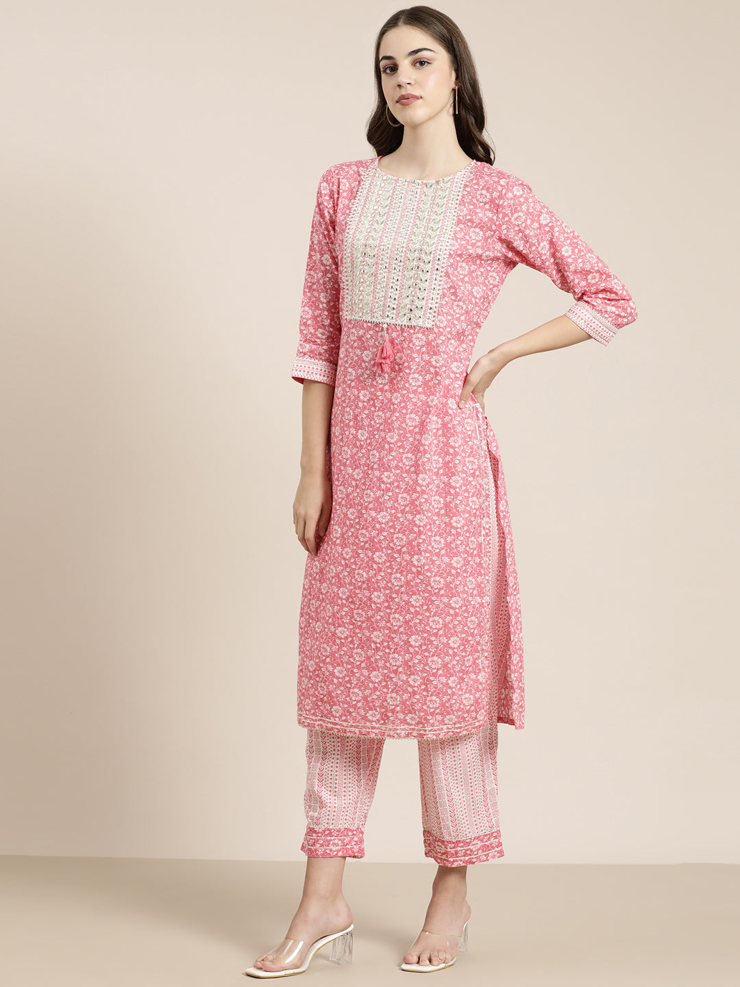 Women Pink Floral Kurta Set