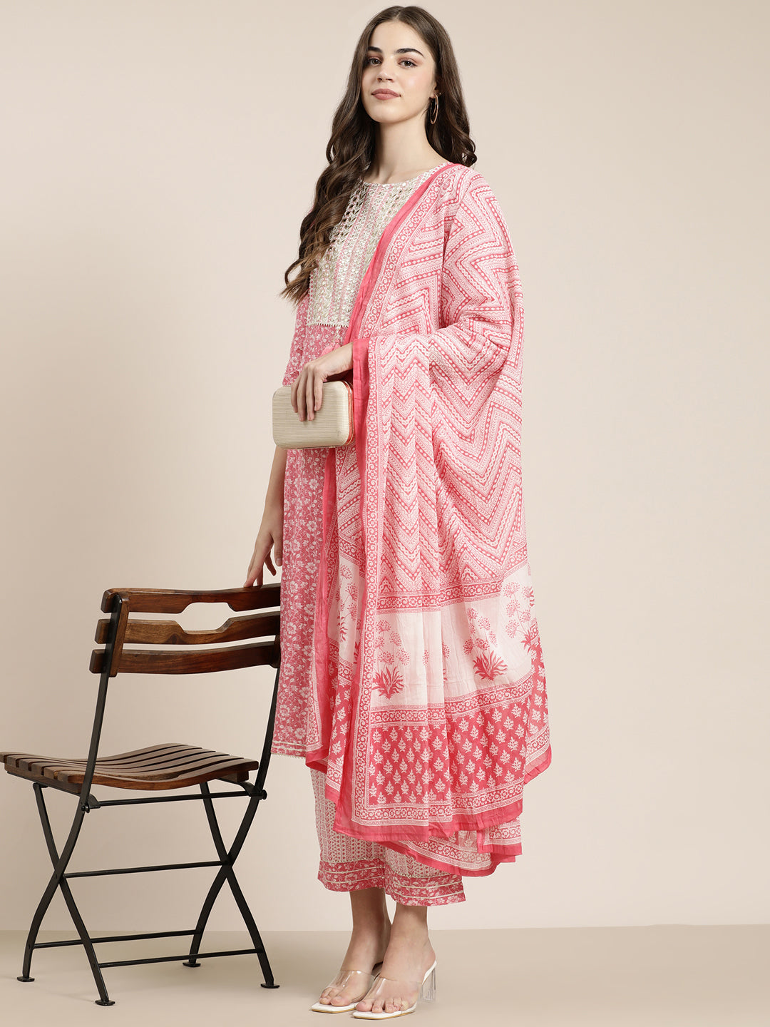 Women Pink Floral Kurta Set