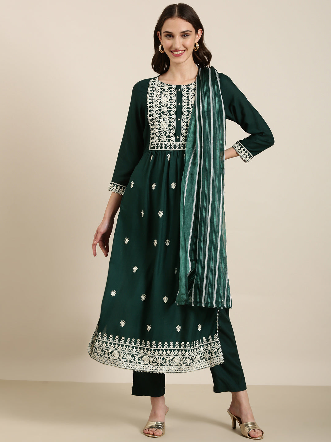 Women Green Solid Kurta Set