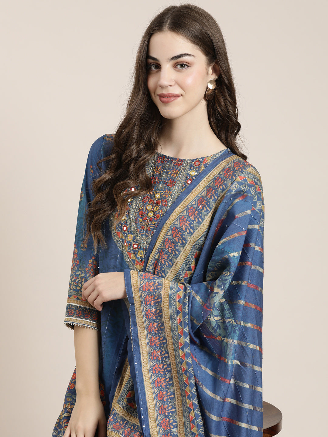 Women Blue Floral Kurta Set