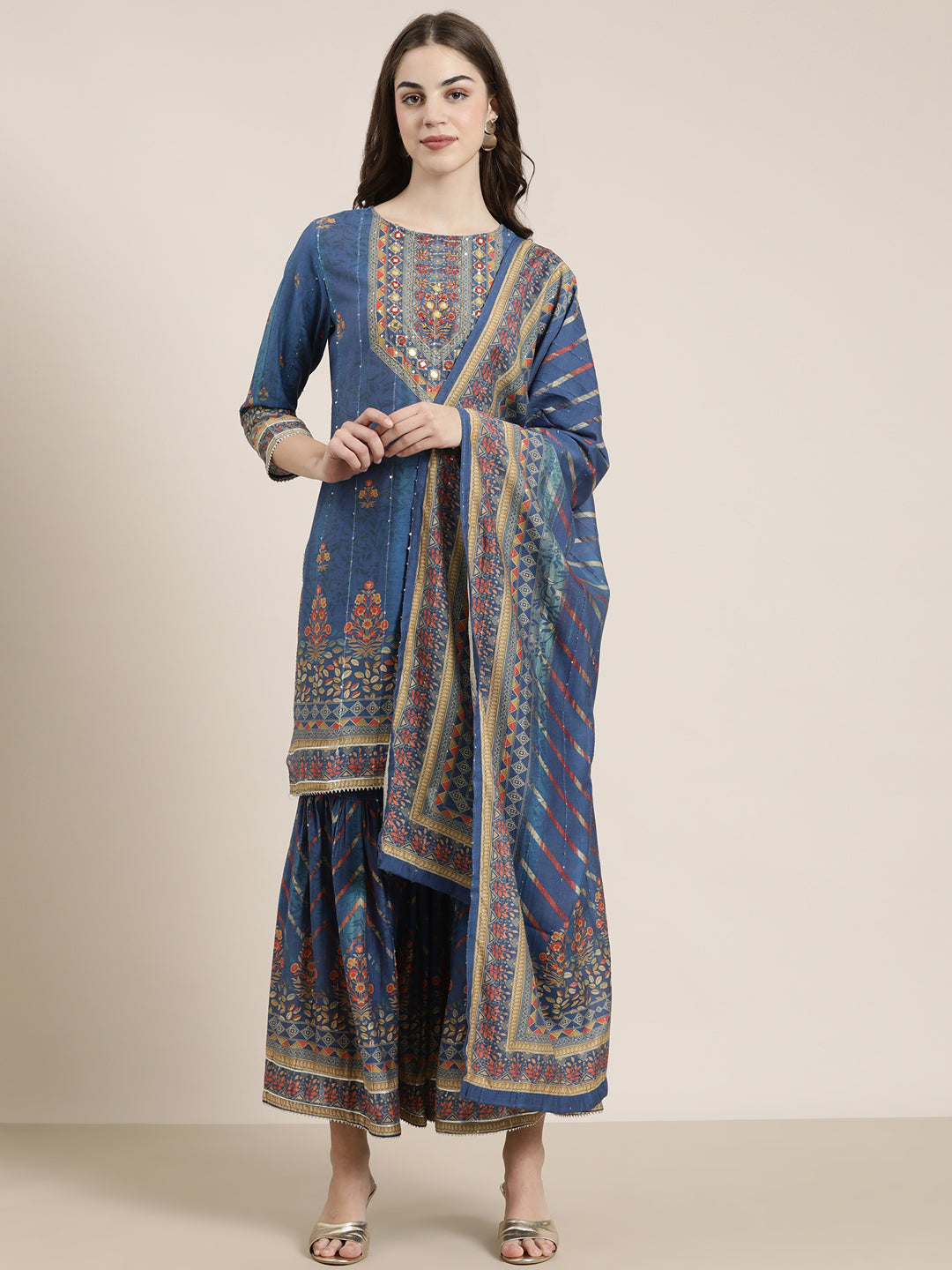 Women Blue Floral Kurta Set