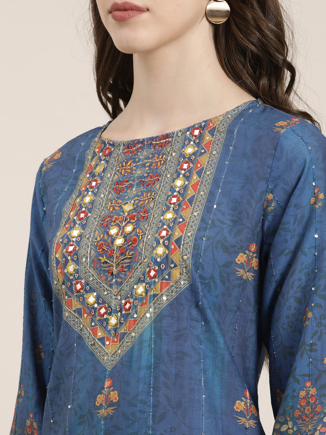 Women Blue Floral Kurta Set