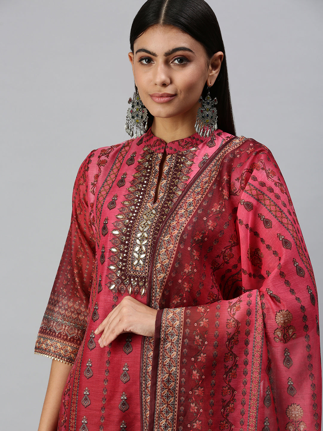 Women's Maroon Printed Kurta Sets