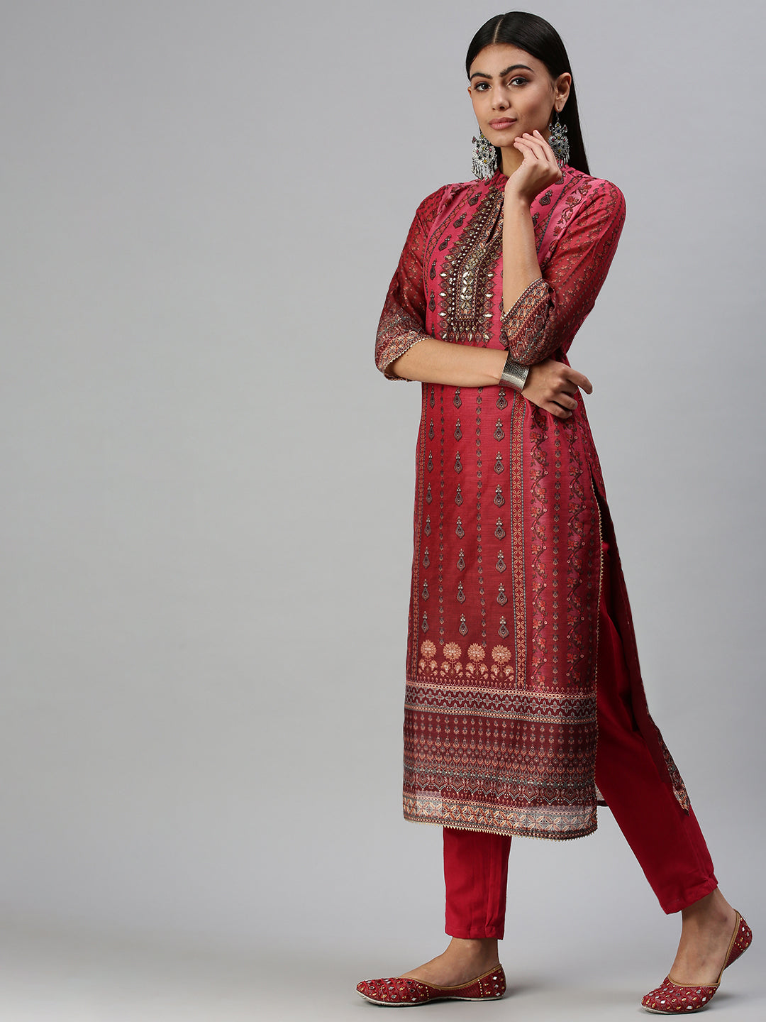 Women's Maroon Printed Kurta Sets