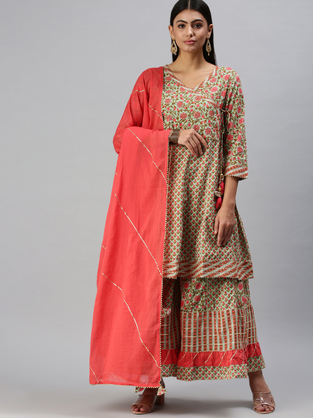 Women's Green & Pink Printed Kurta Sets