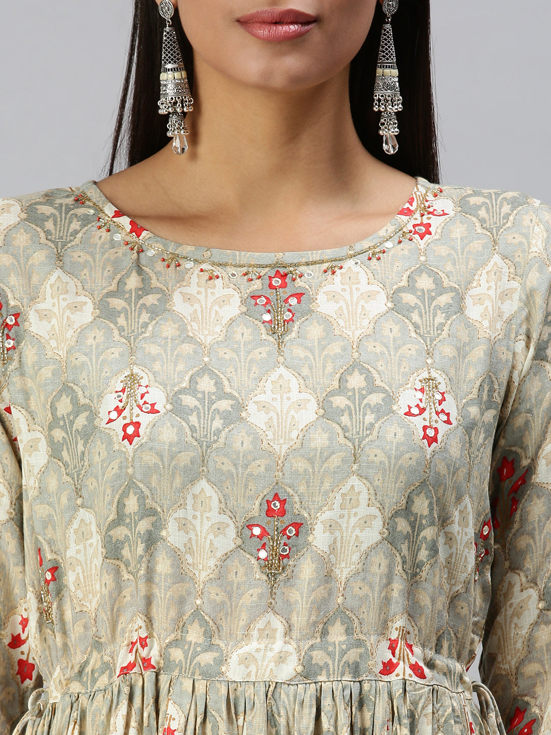 Women's Grey Printed Kurta Sets